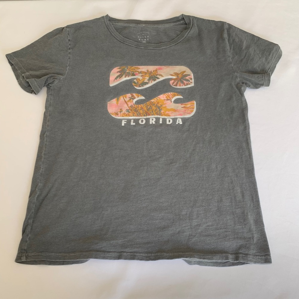 Billabong Florida Graphic T-Shirt Women M‎ Tropical Palm Tree Wave Logo Vacation